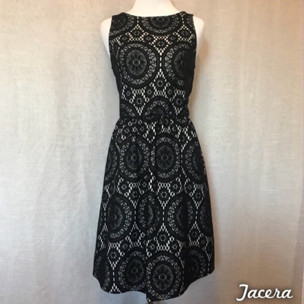 Black and White Lace A-Line Above Knee Dress Size L/14